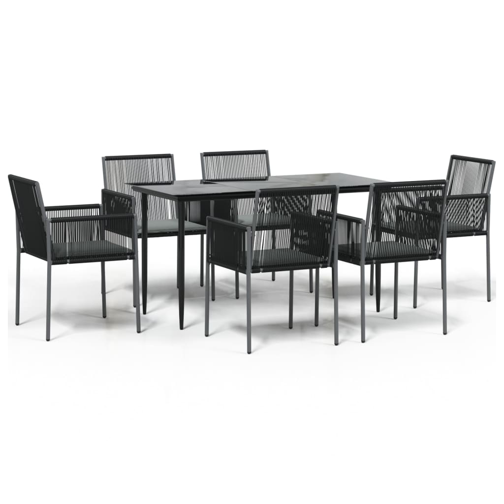 7-tlg. Garten-Essgruppe mit Kissen Schwarz Poly Rattan & Stahl
