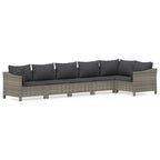 6-tlg. Garten-Lounge-Set mit Kissen Grau Poly Rattan