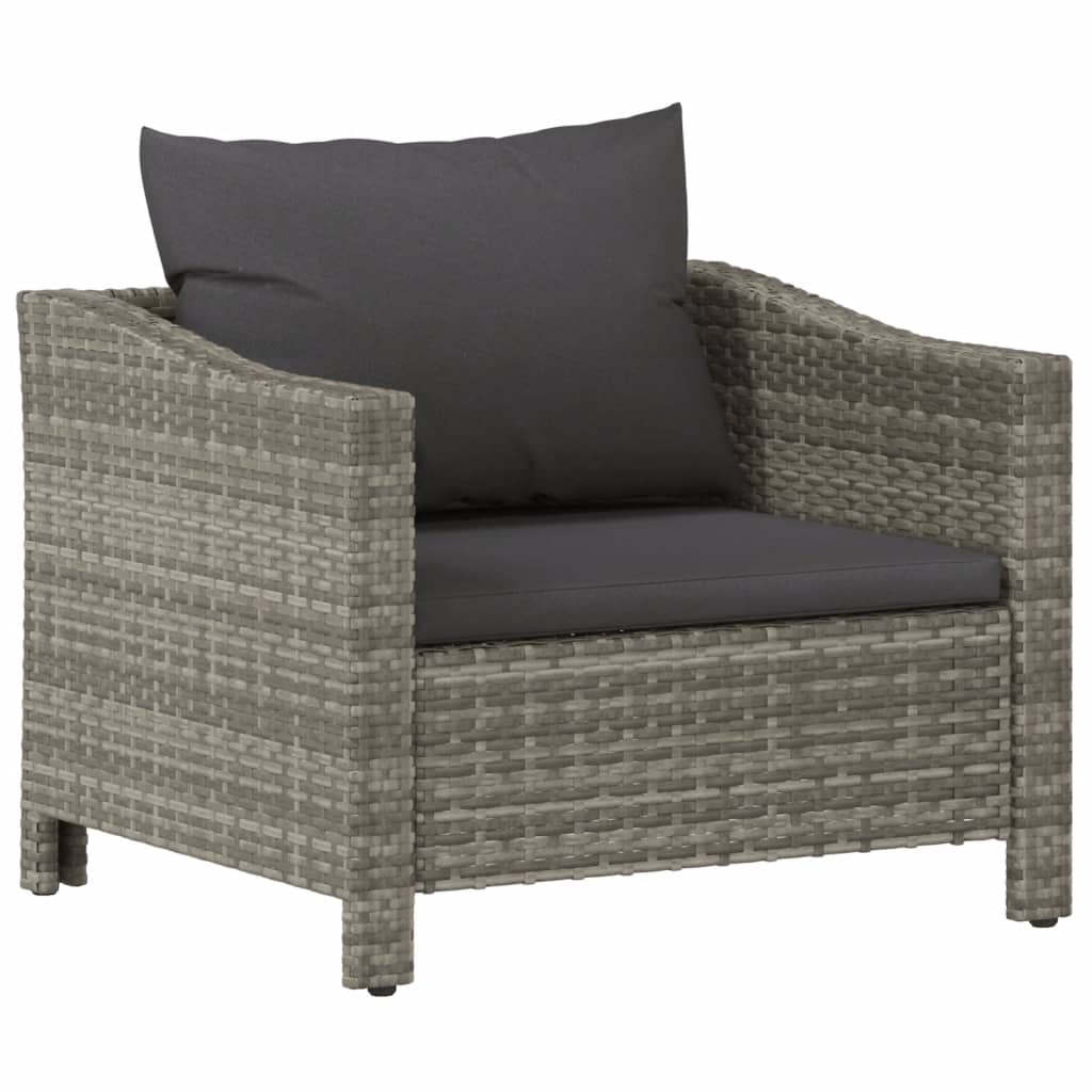 7-tlg. Garten-Lounge-Set mit Kissen Grau Poly Rattan