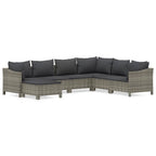 7-tlg. Garten-Lounge-Set mit Kissen Grau Poly Rattan