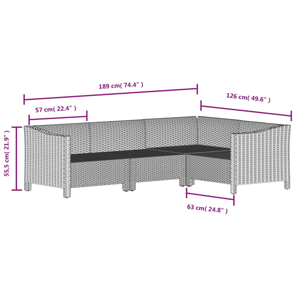 7-tlg. Garten-Lounge-Set mit Kissen Grau Poly Rattan