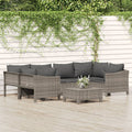 7-tlg. Garten-Lounge-Set mit Kissen Grau Poly Rattan