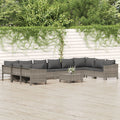 11-tlg. Garten-Lounge-Set mit Kissen Grau Poly Rattan