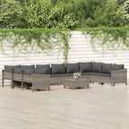 11-tlg. Garten-Lounge-Set mit Kissen Grau Poly Rattan