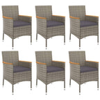 7-tlg. Garten-Essgruppe mit Kissen Grau Poly Rattan