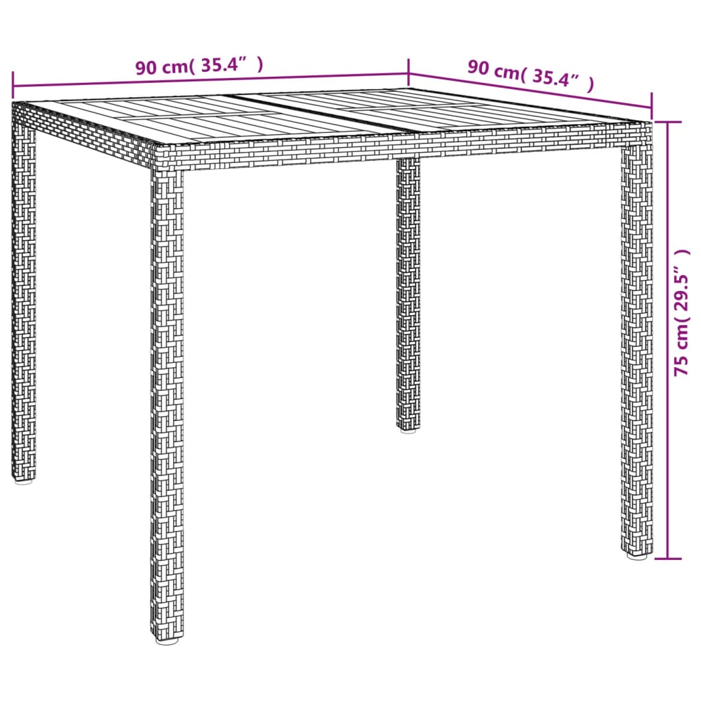 3-tlg. Garten-Essgruppe mit Kissen Schwarz Poly Rattan