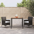 3-tlg. Garten-Essgruppe mit Kissen Schwarz Poly Rattan
