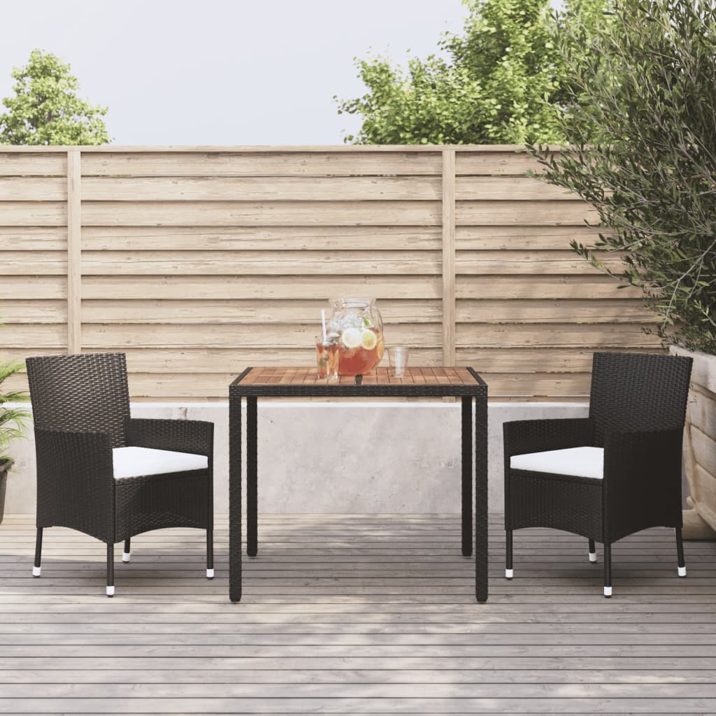 3-tlg. Garten-Essgruppe mit Kissen Schwarz Poly Rattan