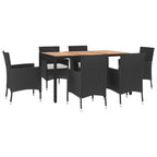 7-tlg. Garten-Essgruppe mit Kissen Schwarz Poly Rattan