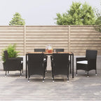 7-tlg. Garten-Essgruppe mit Kissen Schwarz Poly Rattan