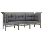 3-tlg. Garten-Lounge-Set mit Kissen Grau Poly Rattan
