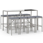 9-tlg. Gartenbar-Set mit Kissen Grau Poly Rattan