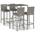 5-tlg. Gartenbar-Set mit Kissen Grau Poly Rattan