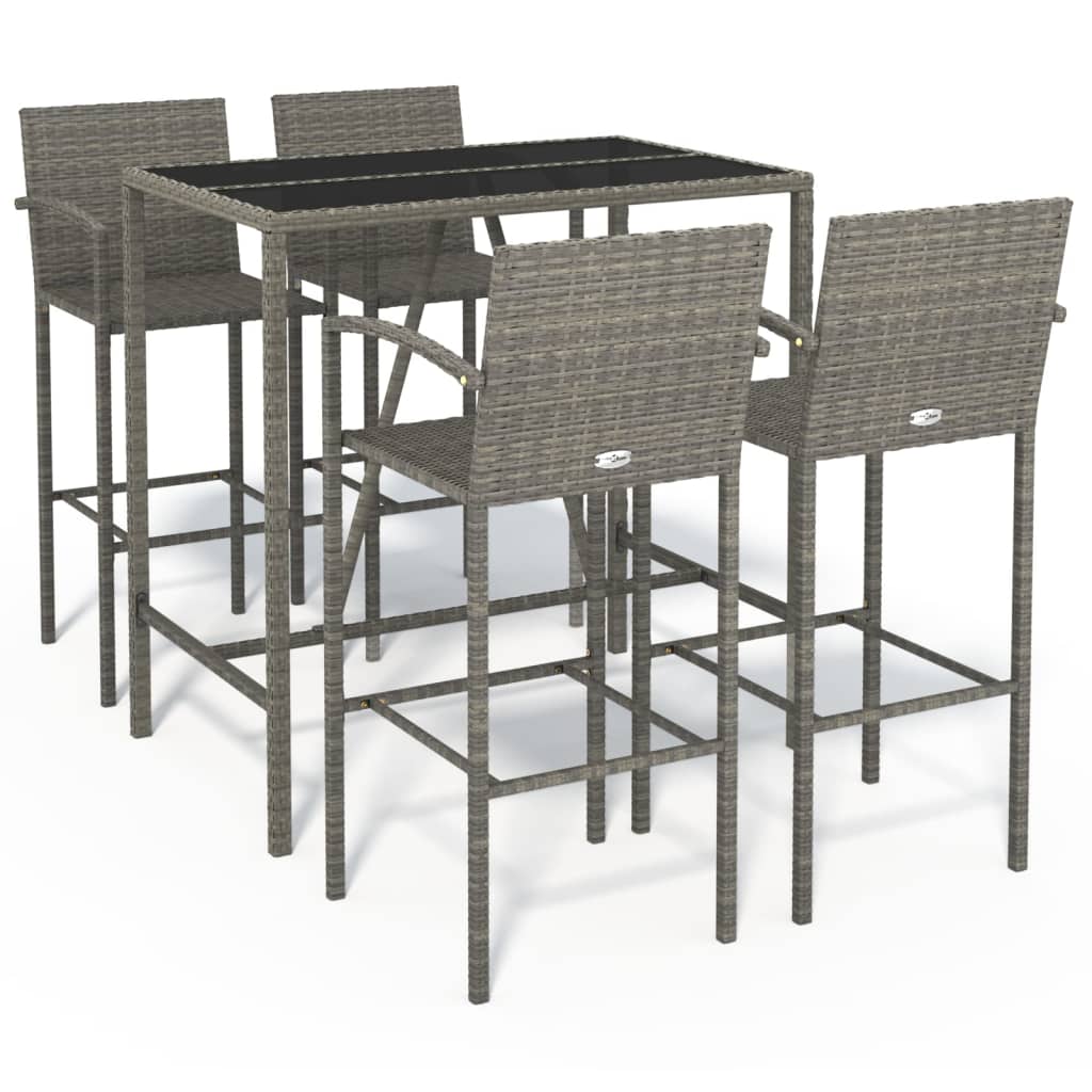 5-tlg. Gartenbar-Set Grau Poly Rattan