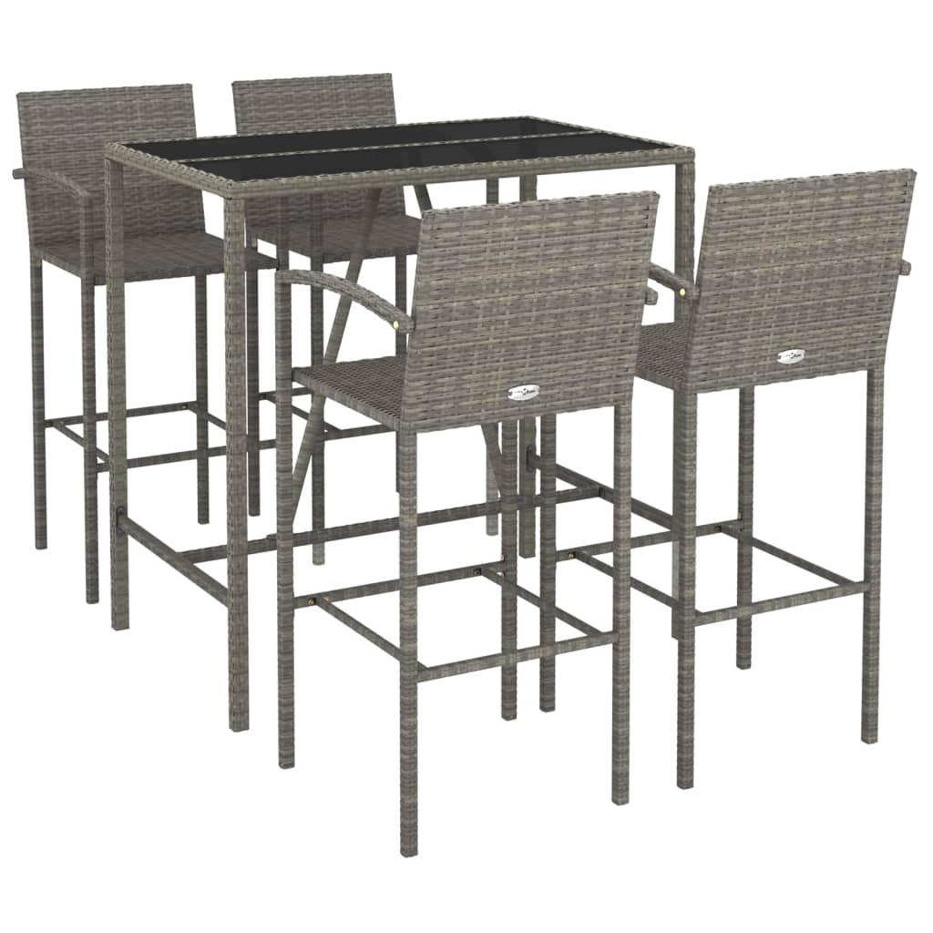 5-tlg. Gartenbar-Set Grau Poly Rattan