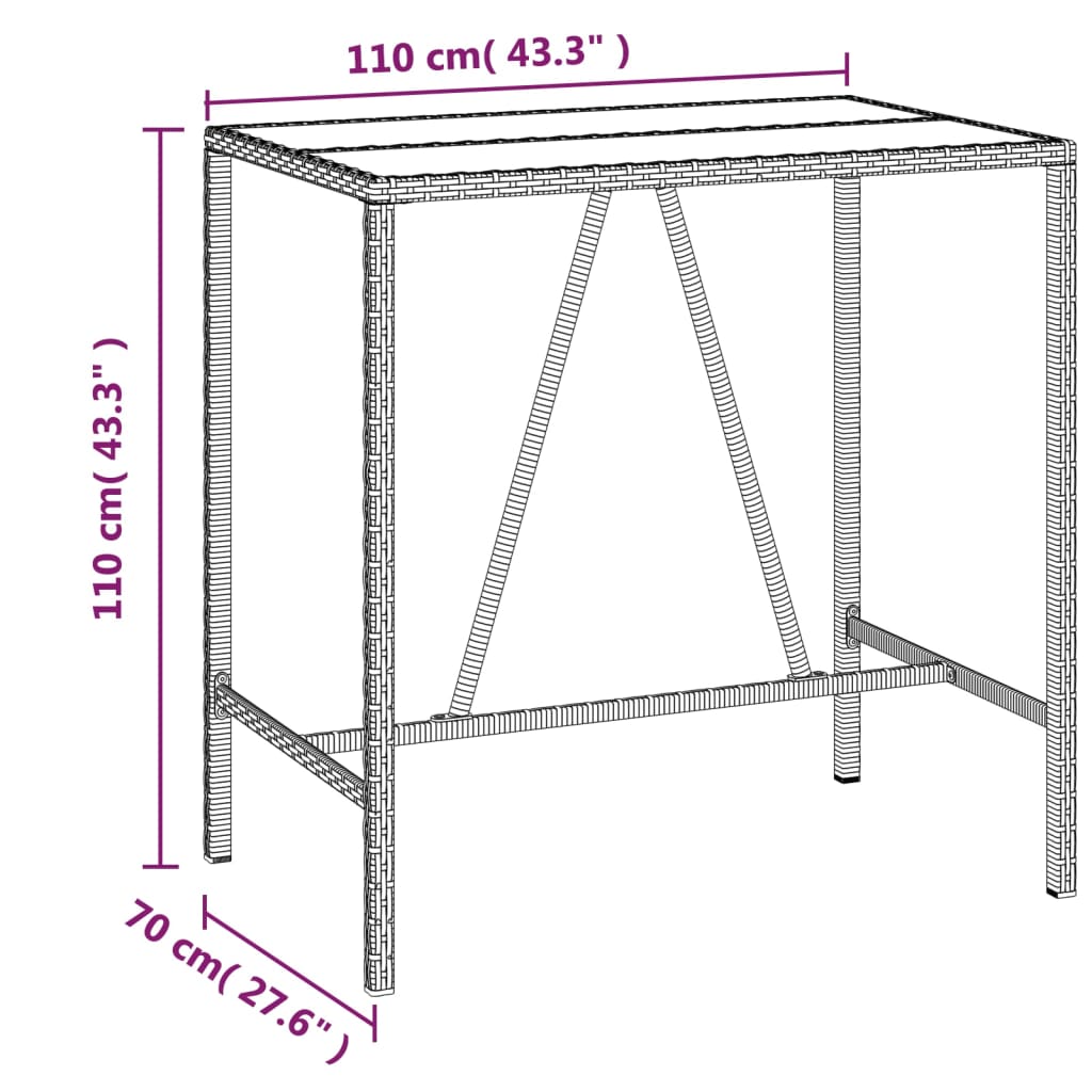 5-tlg. Gartenbar-Set Grau Poly Rattan