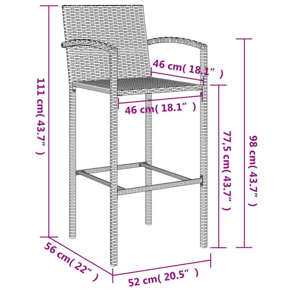 5-tlg. Gartenbar-Set Grau Poly Rattan
