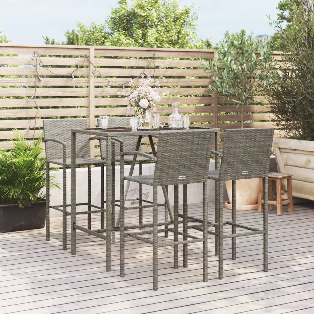 5-tlg. Gartenbar-Set Grau Poly Rattan