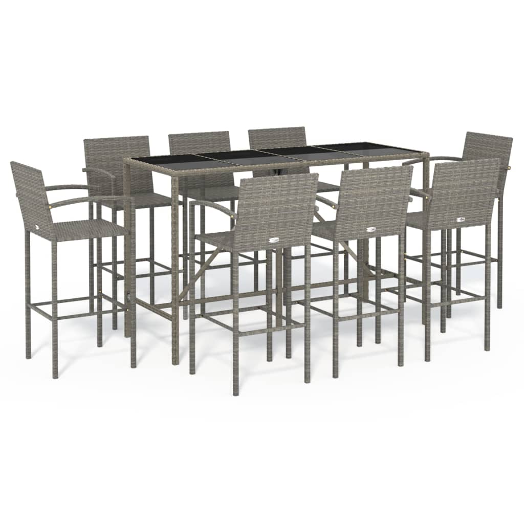 9-tlg. Gartenbar-Set Grau Poly Rattan