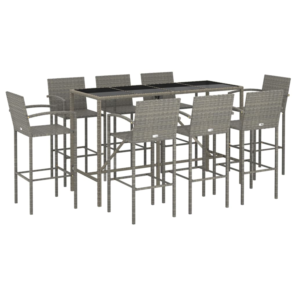9-tlg. Gartenbar-Set Grau Poly Rattan