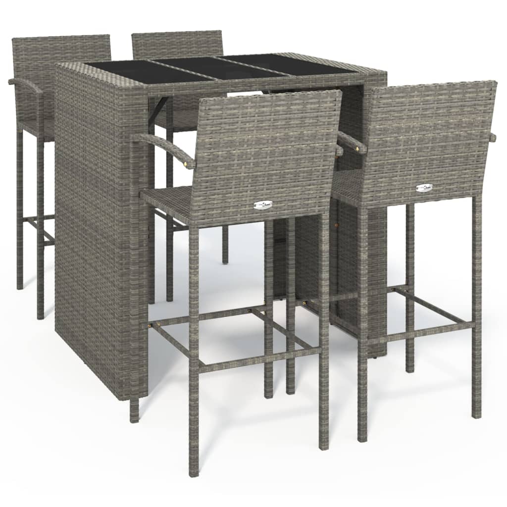 5-tlg. Gartenbar-Set Grau Poly Rattan