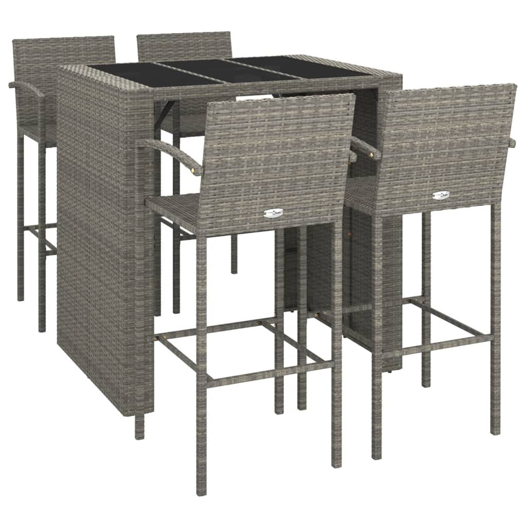 5-tlg. Gartenbar-Set Grau Poly Rattan