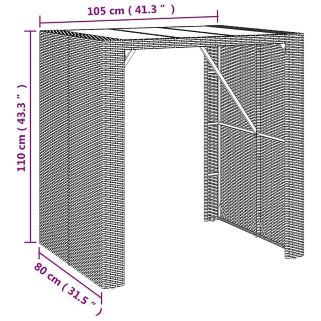 5-tlg. Gartenbar-Set Grau Poly Rattan