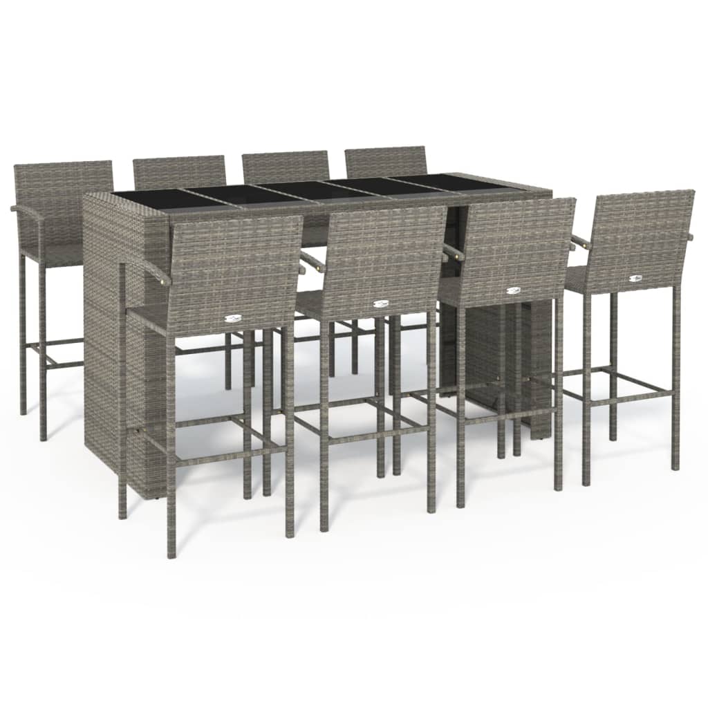 9-tlg. Gartenbar-Set Grau Poly Rattan