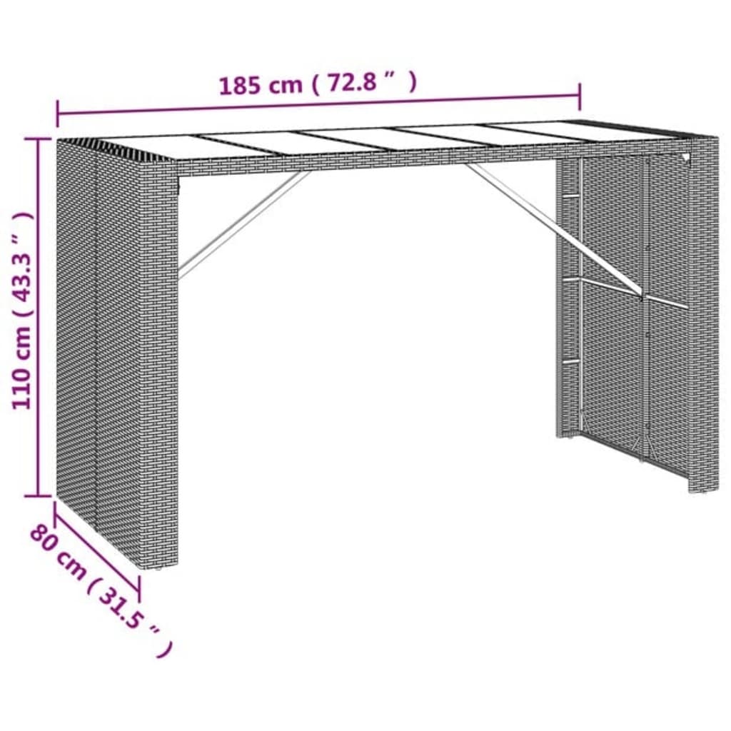 9-tlg. Gartenbar-Set Grau Poly Rattan
