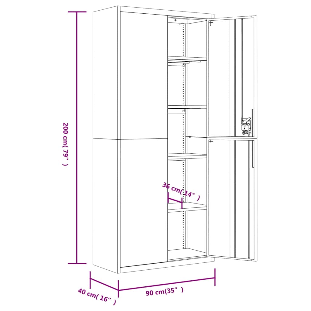 Aktenschrank Hellgrau 90x40x200 cm Stahl