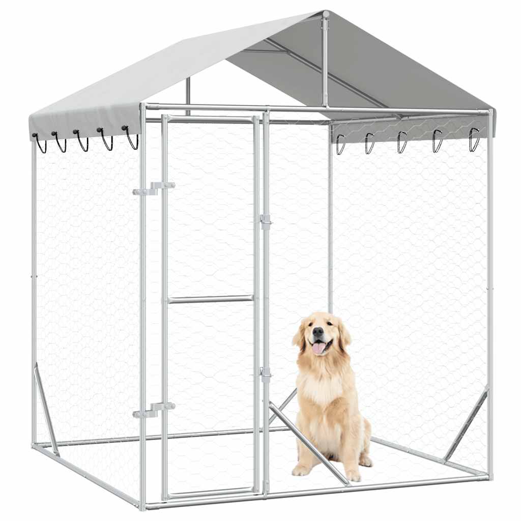 Outdoor-Hundezwinger mit Dach Silber 2x2x2,5 m Verzinkter Stahl