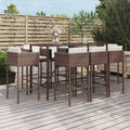 9-tlg. Gartenbar-Set mit Kissen Braun Poly Rattan