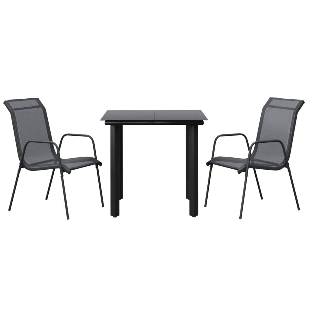 3-tlg. Garten-Essgruppe Schwarz Stahl und Textilene