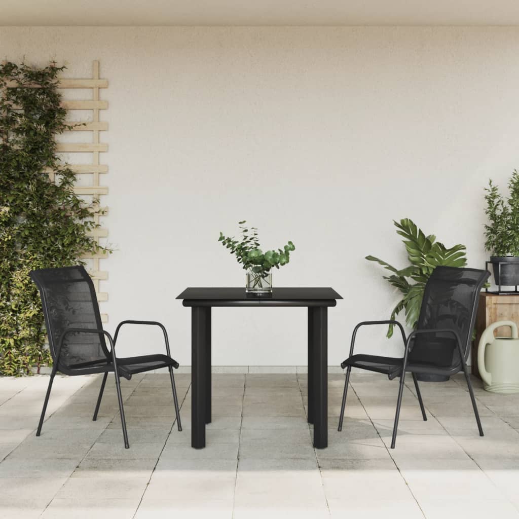 3-tlg. Garten-Essgruppe Schwarz Stahl und Textilene
