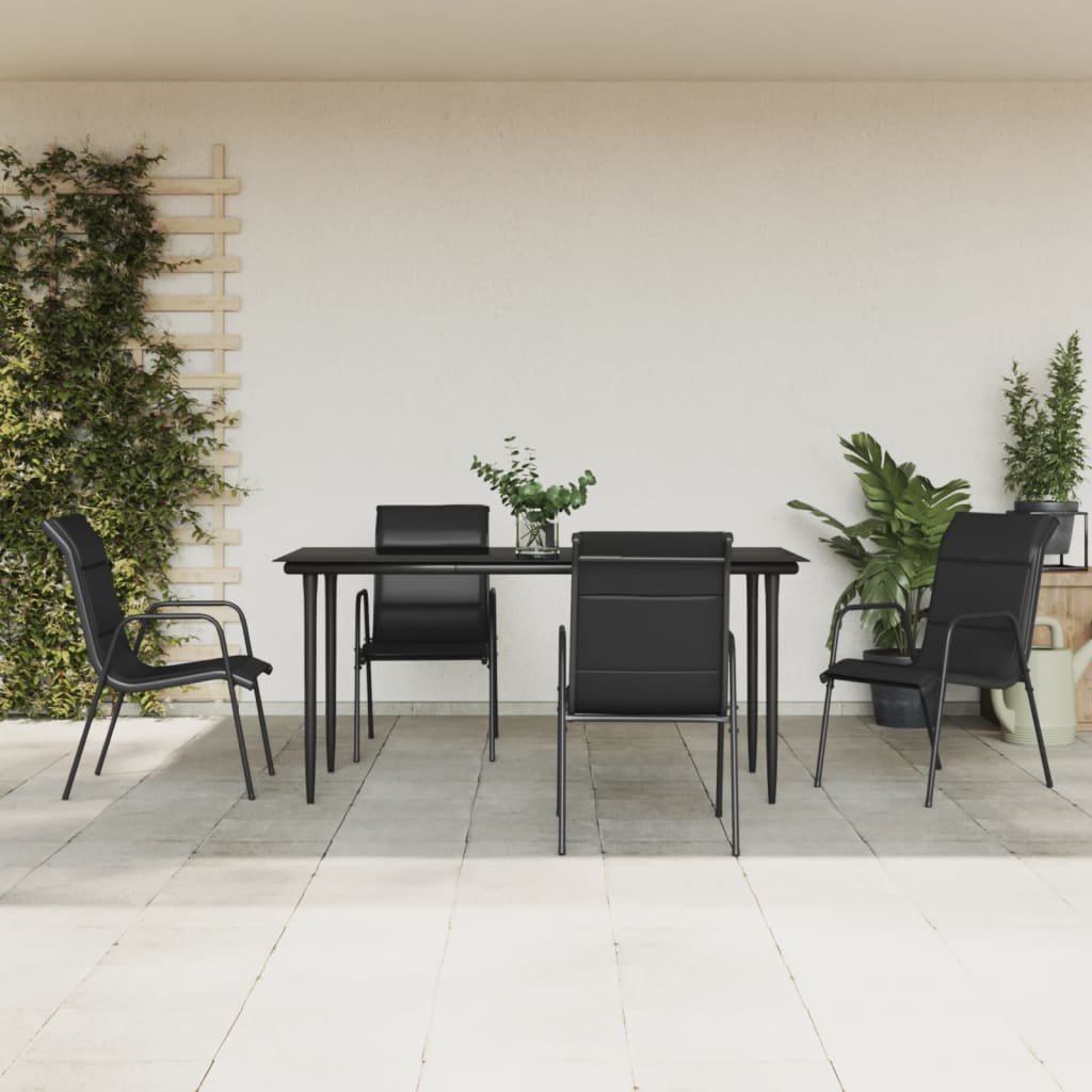 5-tlg. Garten-Essgruppe Schwarz Stahl und Textilene
