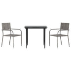 3-tlg. Garten-Essgruppe Grau und Schwarz Poly Rattan und Stahl