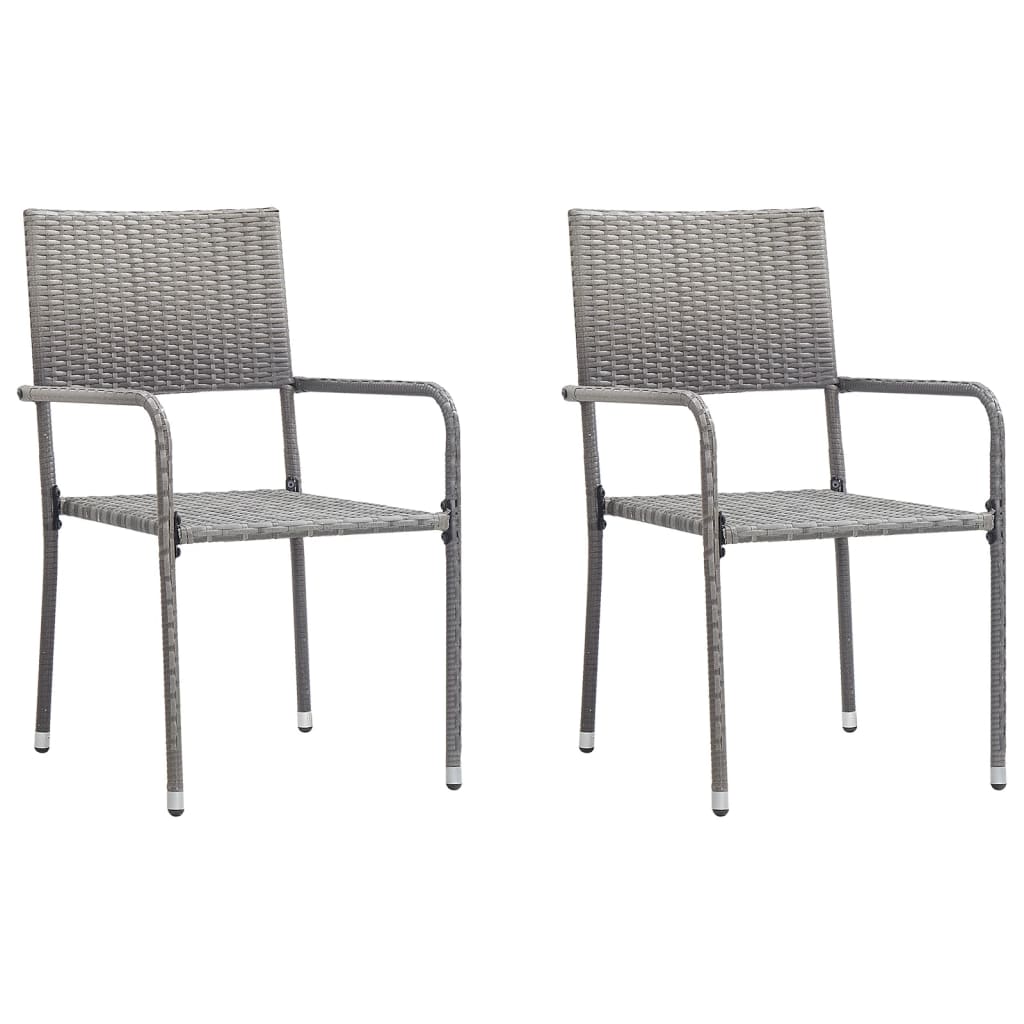3-tlg. Garten-Essgruppe Grau und Schwarz Poly Rattan und Stahl