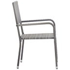 3-tlg. Garten-Essgruppe Grau und Schwarz Poly Rattan und Stahl