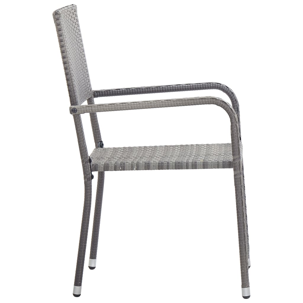 3-tlg. Garten-Essgruppe Grau und Schwarz Poly Rattan und Stahl