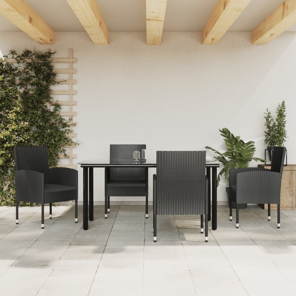 5-tlg. Garten-Essgruppe Schwarz Poly Rattan und Stahl