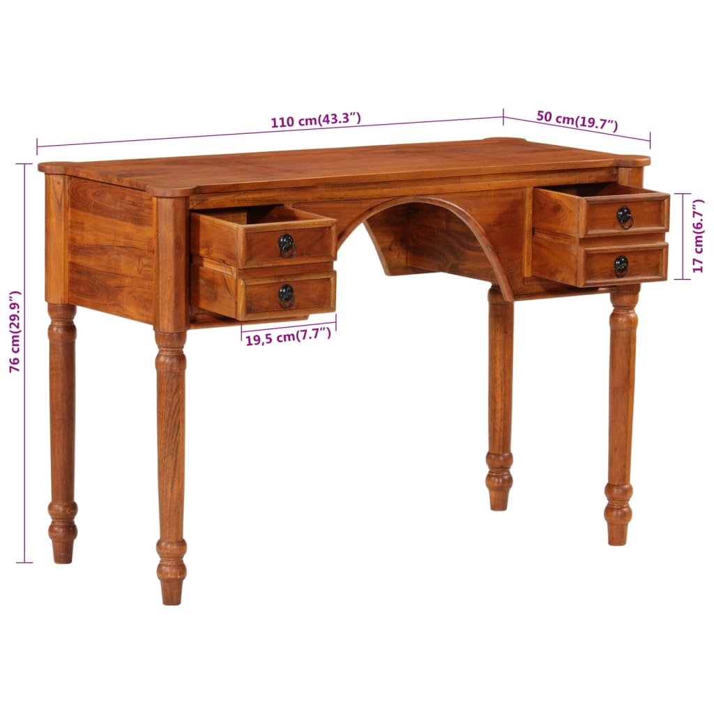 Schreibtisch mit Schubladen 110x50x76 cm Massivholz Akazie