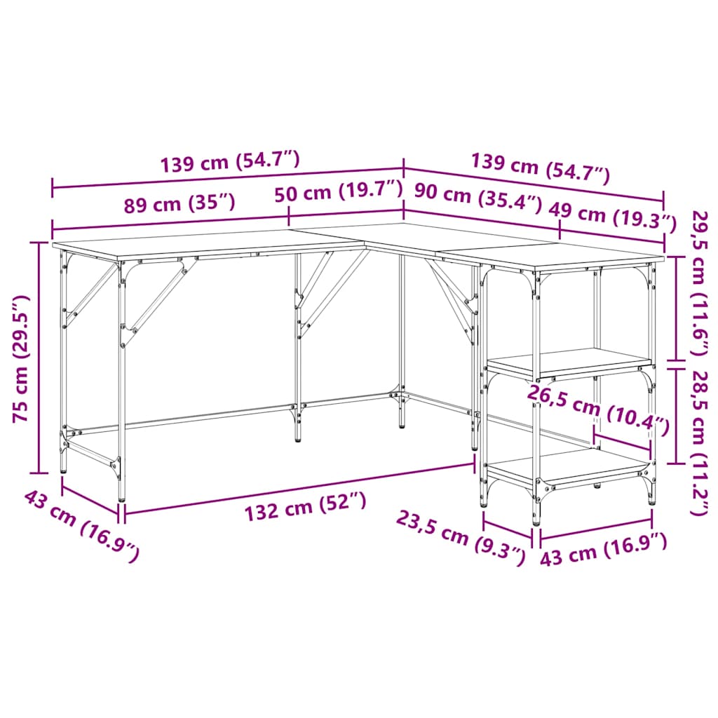 Schreibtisch Schwarz 139x139x75 cm Holzwerkstoff