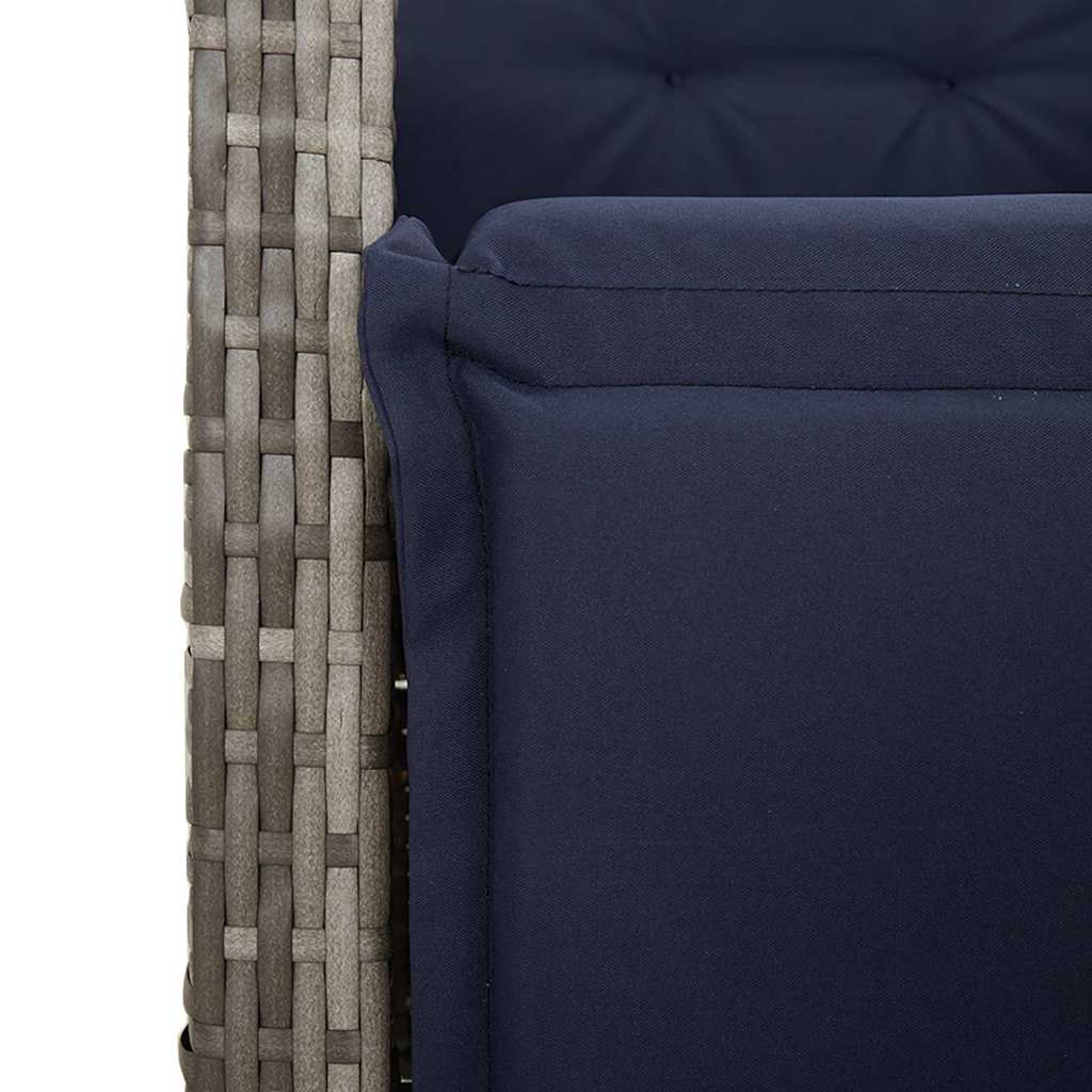 Gartensessel mit Fußteil Verstellbar Grau Poly Rattan