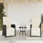 3-tlg. Bistro-Set mit Kissen Schwarz Poly Rattan