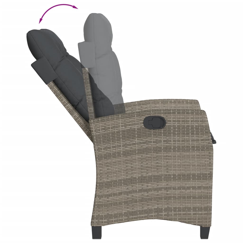 3-tlg. Bistro-Set mit Kissen Grau Poly Rattan