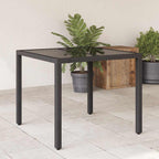 Gartentisch mit Glasplatte Schwarz 90x90x75 cm Poly Rattan