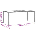 Gartentisch mit Glasplatte Schwarz 190x90x75 cm Poly Rattan