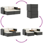 5tlg. Garten-Sofagarnitur mit Kissen Schwarz Poly Rattan Akazie