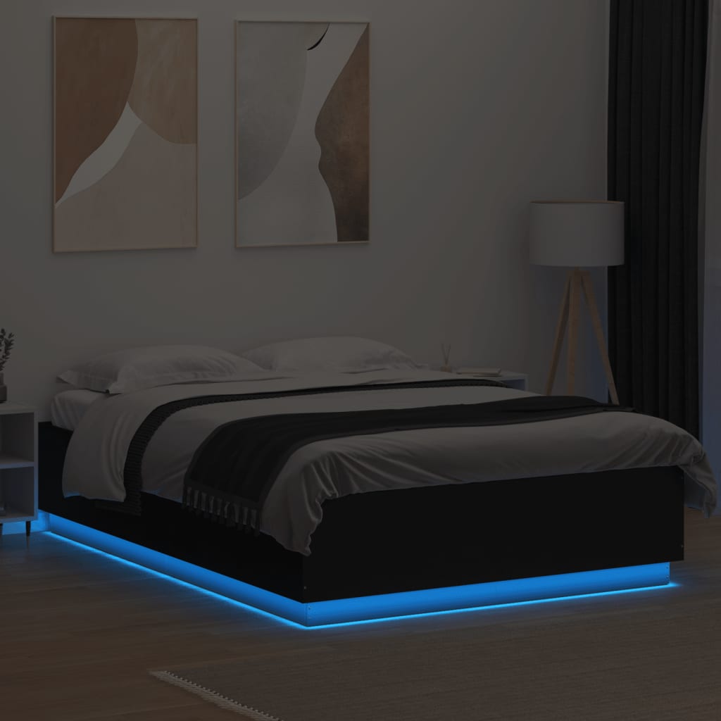 Bettgestell mit LED ohne Matratze Schwarz 150x200 cm