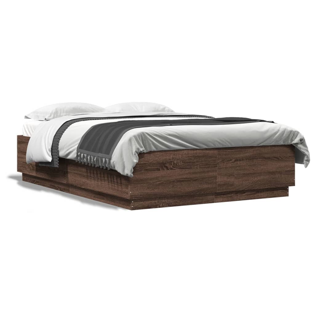 Bettgestell mit LED Braun Eichen-Optik 150x200 cm Holzwerkstoff